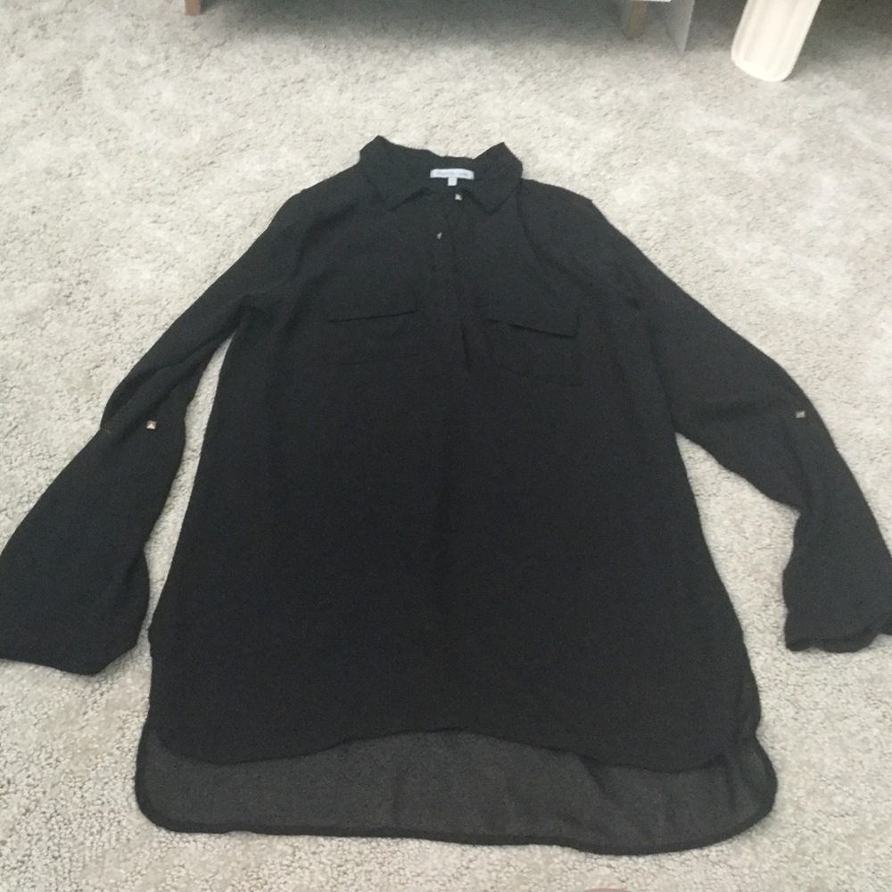Charlotte Russe Black Gold Studs Sheer Half Button Blouse Size M Office Career